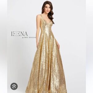 NWT 48798 Mac Duggal Prom Sequin Gold A-line Dress LEENA 12 S1948798
